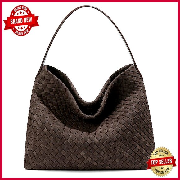 Handbags - Woven Suede Hobo Shoulder Bag Tote Satchel Work Travel 13.4"